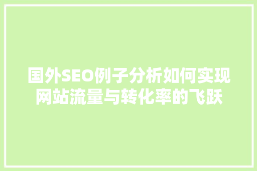 国外SEO例子分析如何实现网站流量与转化率的飞跃