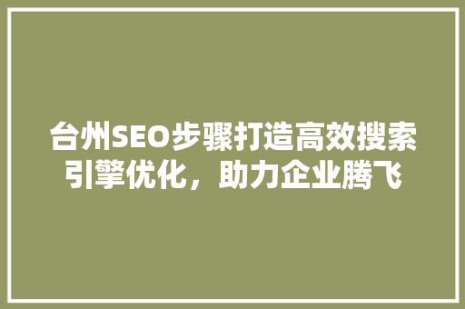 台州SEO步骤打造高效搜索引擎优化，助力企业腾飞