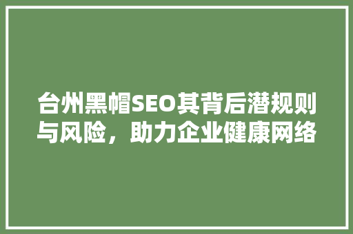 台州黑帽SEO其背后潜规则与风险，助力企业健康网络营销
