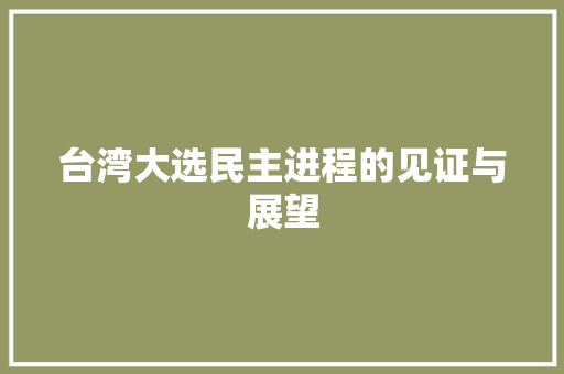 台湾大选民主进程的见证与展望