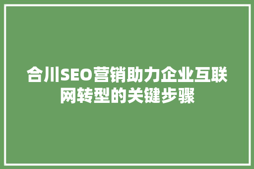 合川SEO营销助力企业互联网转型的关键步骤