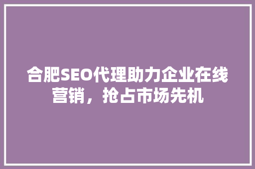 合肥SEO代理助力企业在线营销，抢占市场先机