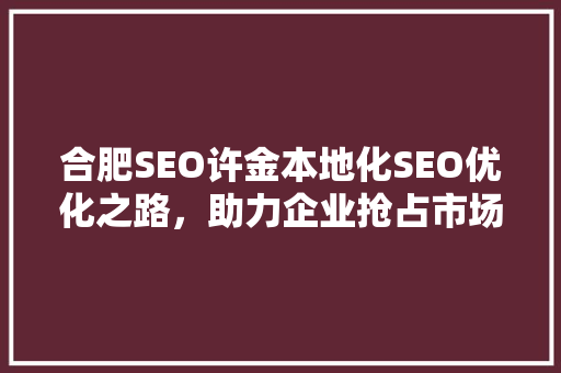 合肥SEO许金本地化SEO优化之路，助力企业抢占市场份额