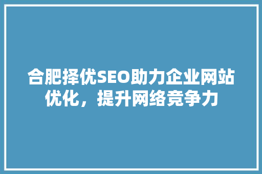 合肥择优SEO助力企业网站优化，提升网络竞争力