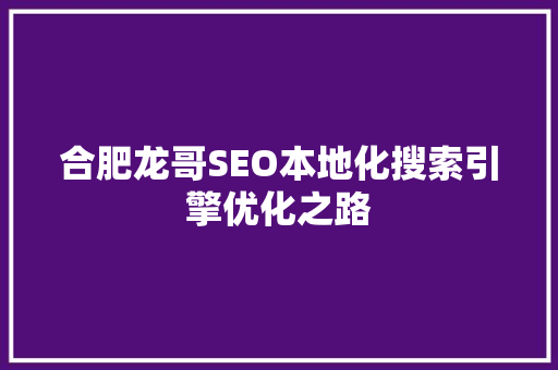 合肥龙哥SEO本地化搜索引擎优化之路