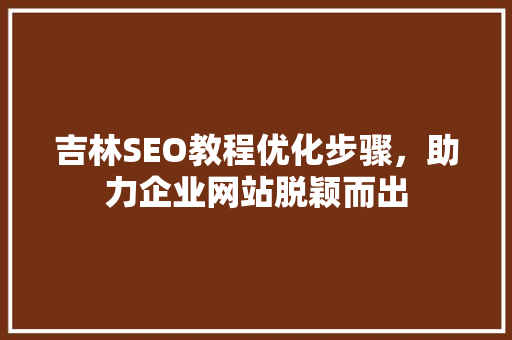 吉林SEO教程优化步骤，助力企业网站脱颖而出