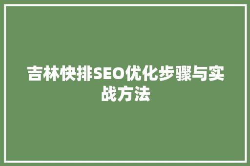 吉林快排SEO优化步骤与实战方法