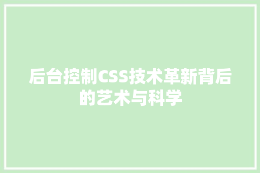 后台控制CSS技术革新背后的艺术与科学