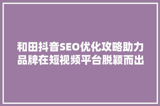 和田抖音SEO优化攻略助力品牌在短视频平台脱颖而出