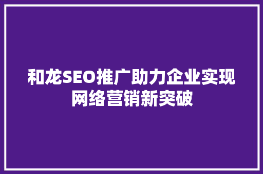 和龙SEO推广助力企业实现网络营销新突破