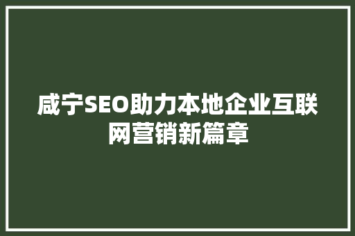 咸宁SEO助力本地企业互联网营销新篇章