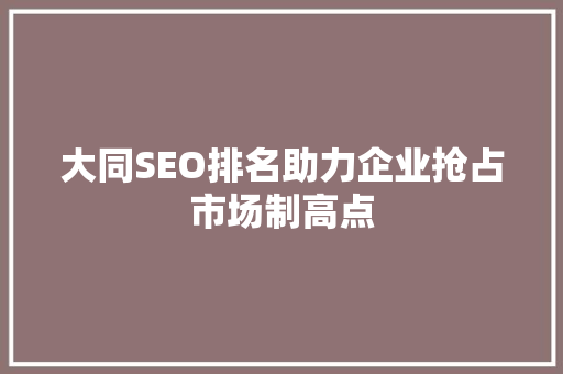 大同SEO排名助力企业抢占市场制高点
