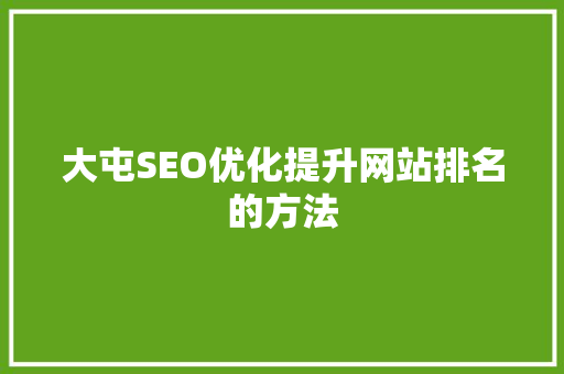 大屯SEO优化提升网站排名的方法