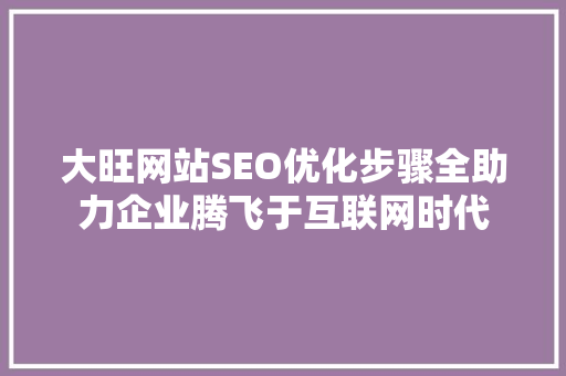 大旺网站SEO优化步骤全助力企业腾飞于互联网时代