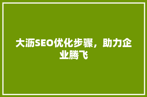 大沥SEO优化步骤，助力企业腾飞