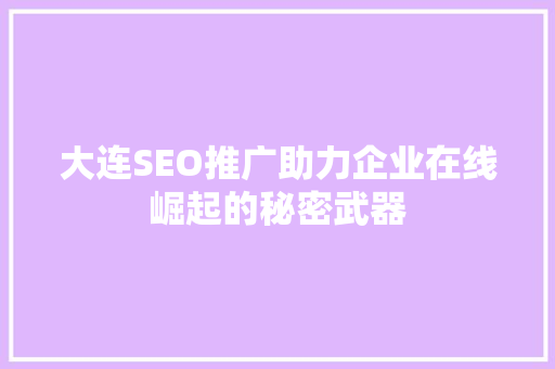 大连SEO推广助力企业在线崛起的秘密武器