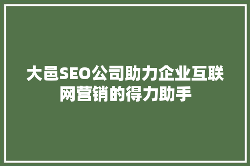 大邑SEO公司助力企业互联网营销的得力助手