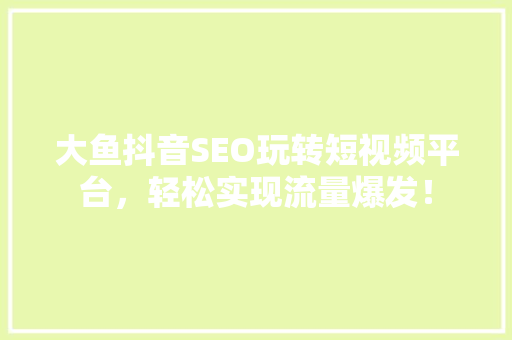 大鱼抖音SEO玩转短视频平台，轻松实现流量爆发！