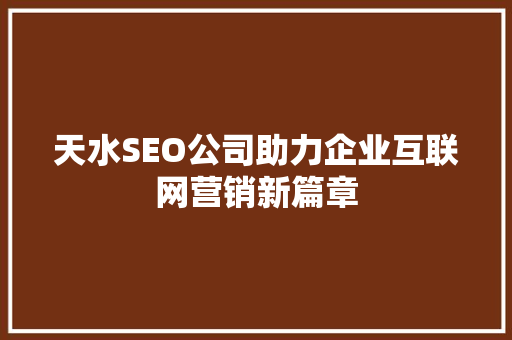 天水SEO公司助力企业互联网营销新篇章