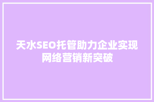 天水SEO托管助力企业实现网络营销新突破