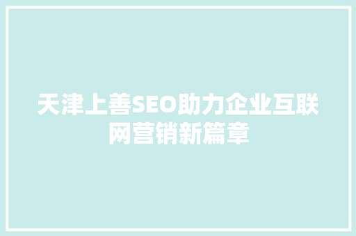 天津上善SEO助力企业互联网营销新篇章
