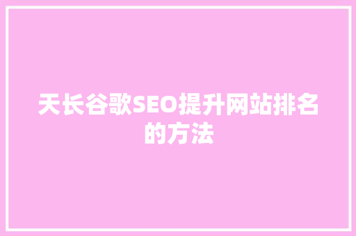 天长谷歌SEO提升网站排名的方法