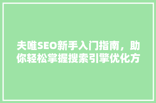 夫唯SEO新手入门指南，助你轻松掌握搜索引擎优化方法