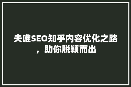 夫唯SEO知乎内容优化之路，助你脱颖而出
