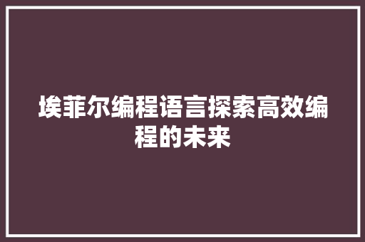 埃菲尔编程语言探索高效编程的未来