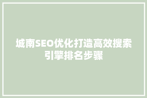 城南SEO优化打造高效搜索引擎排名步骤