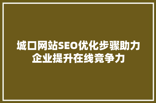 城口网站SEO优化步骤助力企业提升在线竞争力