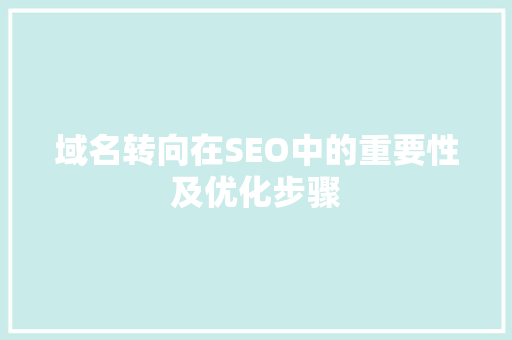 域名转向在SEO中的重要性及优化步骤