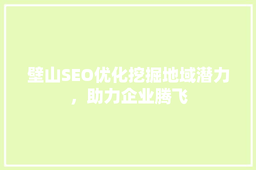 壁山SEO优化挖掘地域潜力，助力企业腾飞