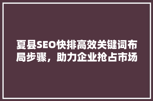夏县SEO快排高效关键词布局步骤，助力企业抢占市场先机