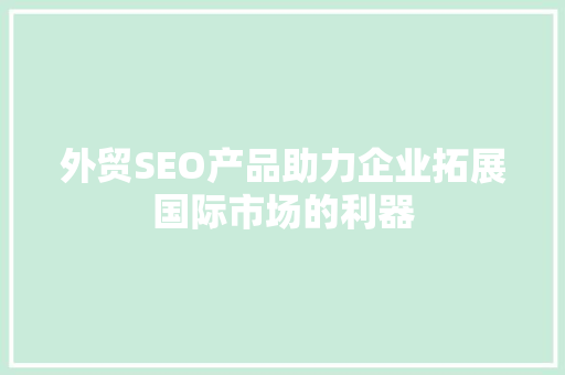 外贸SEO产品助力企业拓展国际市场的利器