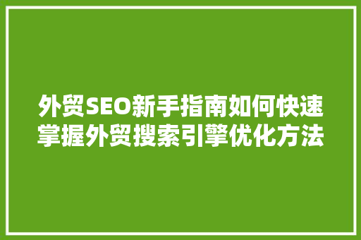 外贸SEO新手指南如何快速掌握外贸搜索引擎优化方法