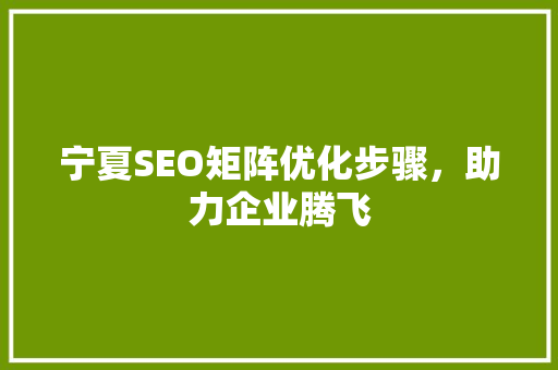 宁夏SEO矩阵优化步骤，助力企业腾飞