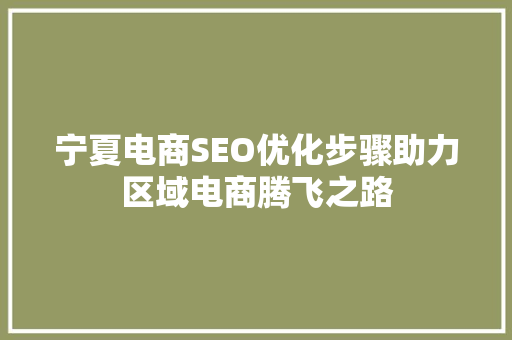 宁夏电商SEO优化步骤助力区域电商腾飞之路