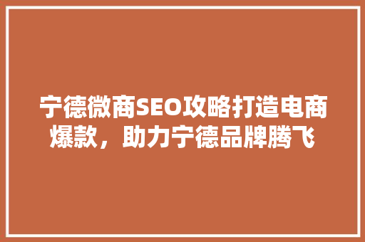 宁德微商SEO攻略打造电商爆款，助力宁德品牌腾飞
