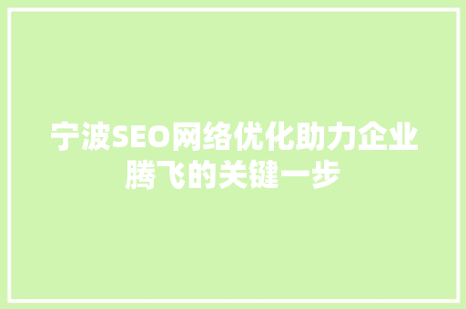 宁波SEO网络优化助力企业腾飞的关键一步