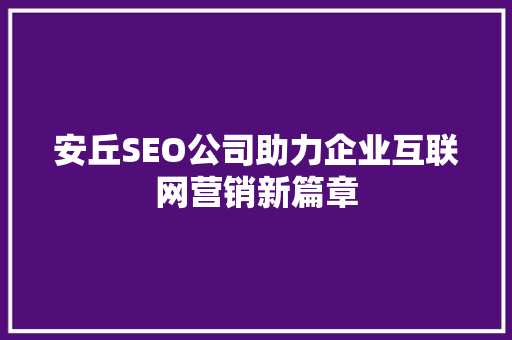 安丘SEO公司助力企业互联网营销新篇章