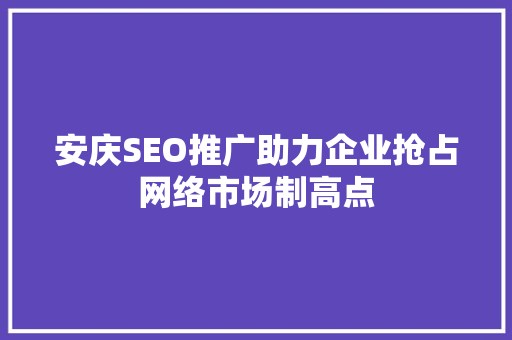 安庆SEO推广助力企业抢占网络市场制高点