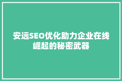 安远SEO优化助力企业在线崛起的秘密武器