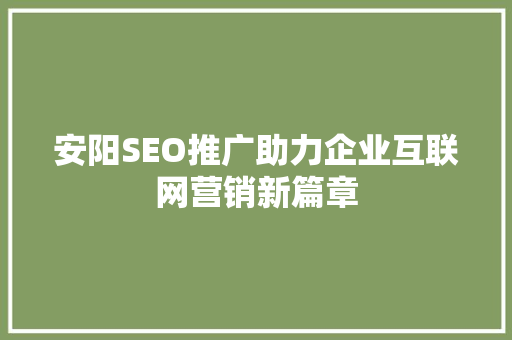 安阳SEO推广助力企业互联网营销新篇章