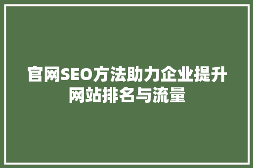 官网SEO方法助力企业提升网站排名与流量