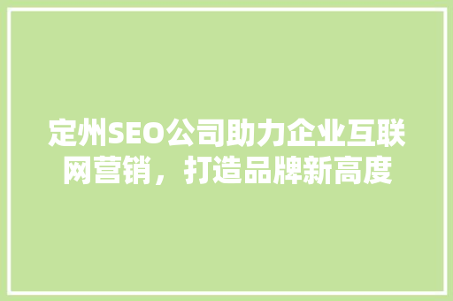 定州SEO公司助力企业互联网营销，打造品牌新高度