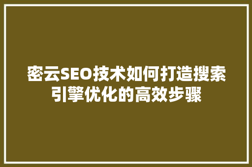 密云SEO技术如何打造搜索引擎优化的高效步骤
