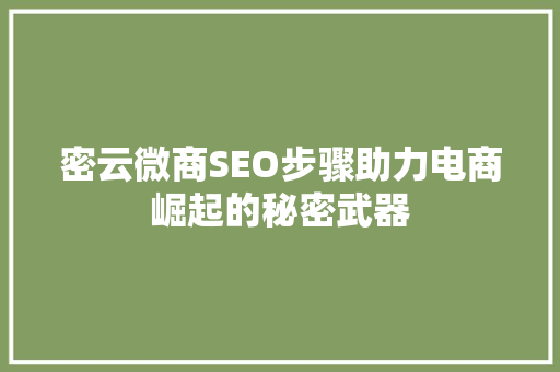 密云微商SEO步骤助力电商崛起的秘密武器