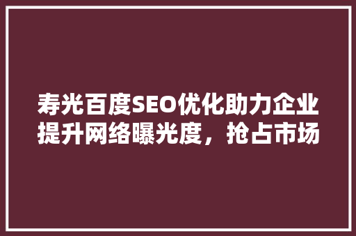 寿光百度SEO优化助力企业提升网络曝光度，抢占市场先机