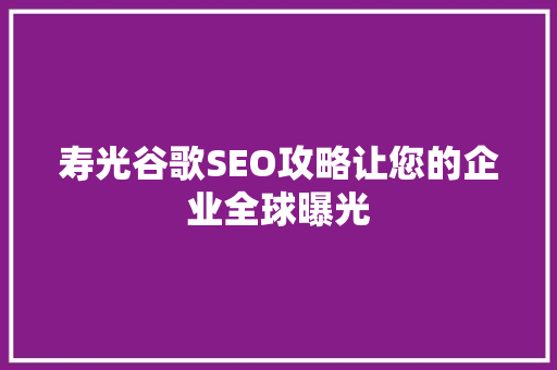 寿光谷歌SEO攻略让您的企业全球曝光